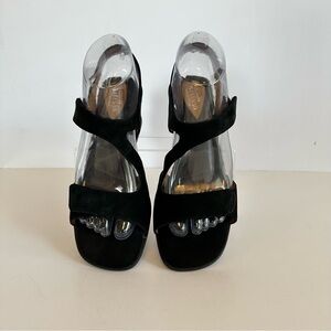 Clarks Artisan Black Soft Suede Strappy Wedge Comfort Sandals Size‎ 7